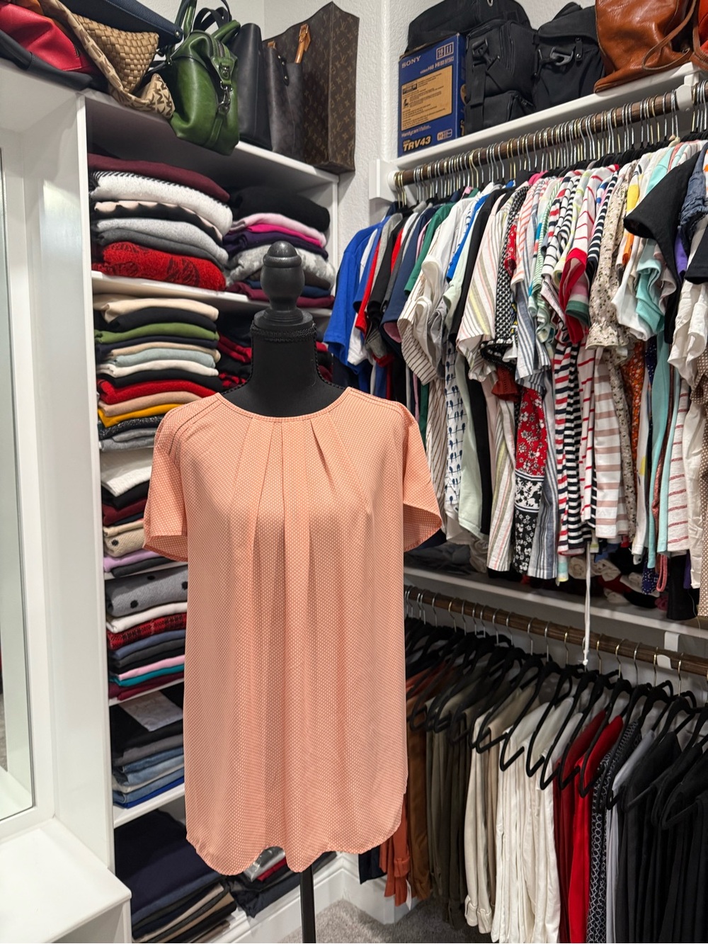 Liz Claiborne Peach Short-Sleeve Pleated Blouse